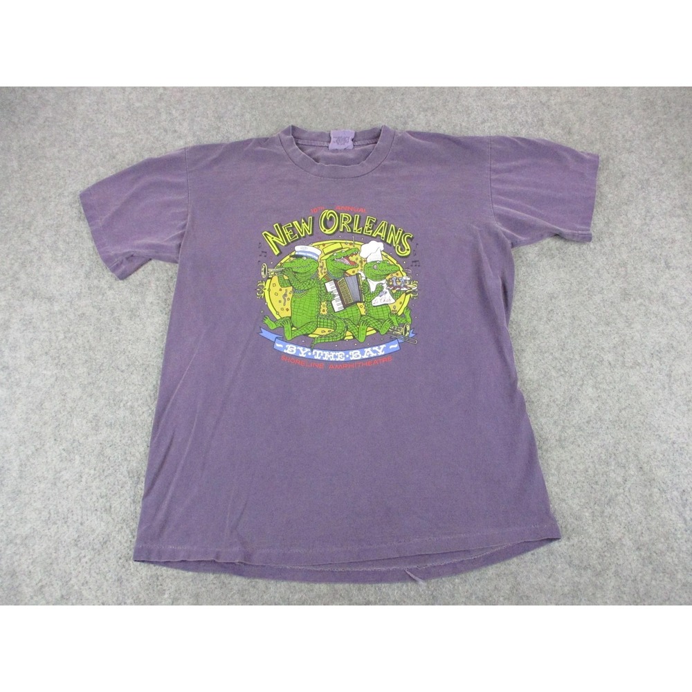VTG New Orleans Shirt Mens Medium Purple Anvil By The Bay Alligator 90s USA